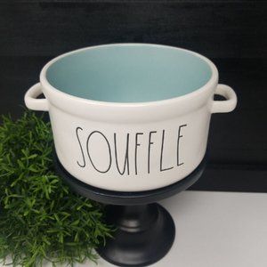 Rae Dunn Ivory Souffle Dish, blue inside